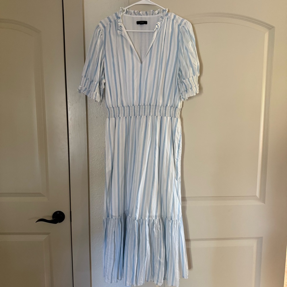 J. Crew Light Blue and White Midi Dress